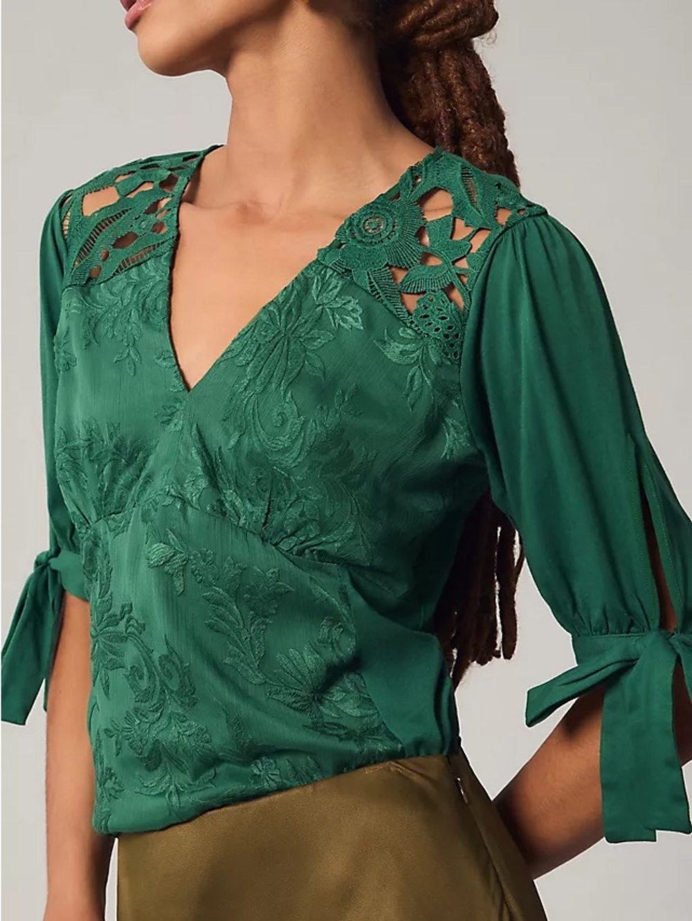 Anthropologie Tiny Ophelia Embroidered green Top